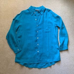 Chico’s Turquoise 100% Linen Shirt Size 2